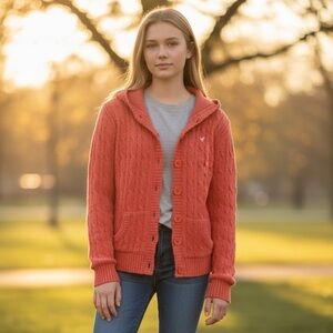 American Eagle Cable Knit Button-Up Hoodie Size S wear with your skinny jeans